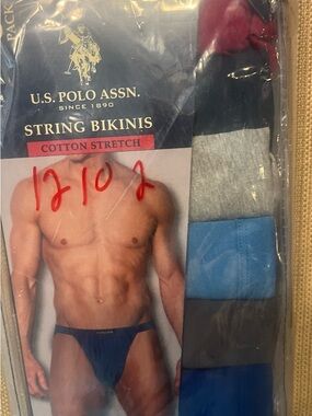 U.S. Polo Assn. Men's String Bikini Briefs - Blue, Gray, Black, Red. Unopened pa